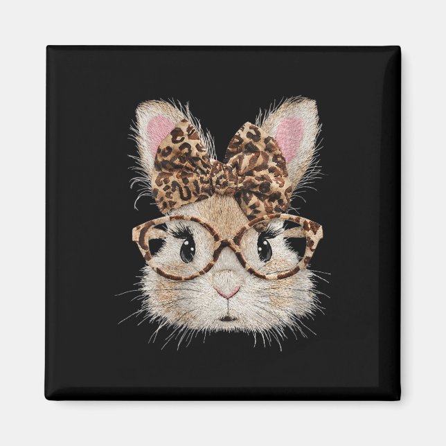 Aimant Visage de lapin de lapin mignon femme Léopard Coqu (Devant)
