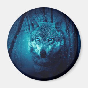 Aimant Visage de loup dans la forêt d'imaginaires sombres
