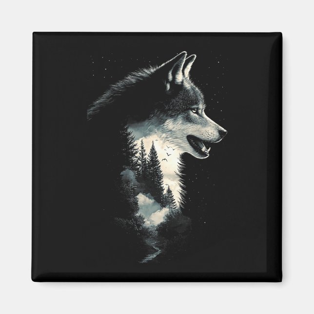 Aimant Visage de loup forêt nature animaux hurlement oise (Devant)