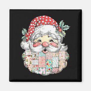 Aimant Visage de Père Noël Patchwork Noël Vintage Joyeux