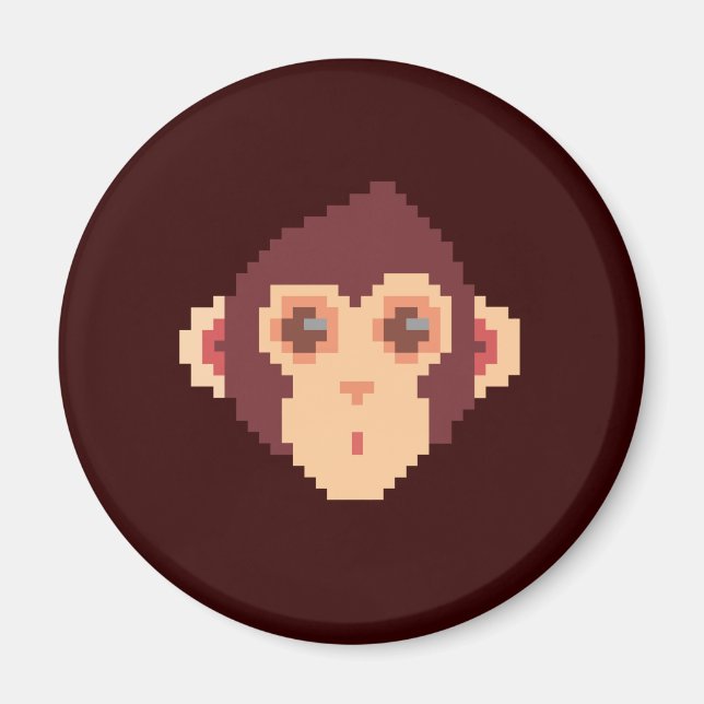 Aimant Visage de singe pixelisé mignon (Devant)