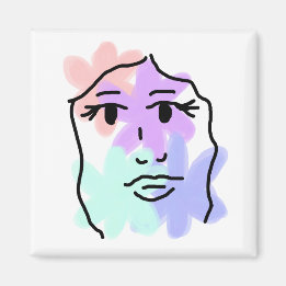 Aimant Visage et fleurs abstrait (couleurs pâles)