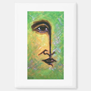 Aimant Visage fragmenté vert et jaune par Hassan Wahba