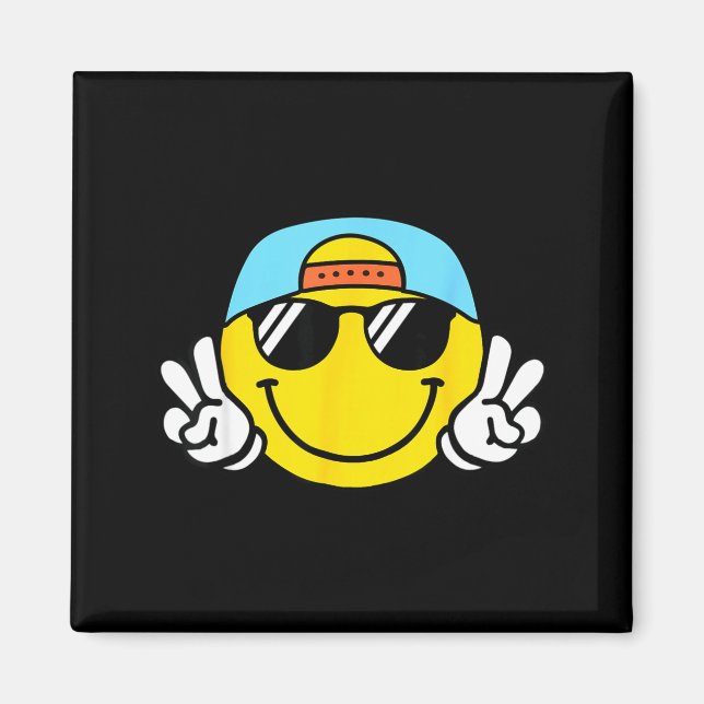Aimant Visage Souriant Jaune Mignon À Damier Paix Sourian (Devant)
