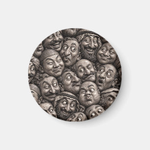 Aimant Visages en Bois Sculpté Motif Bohème Vintage