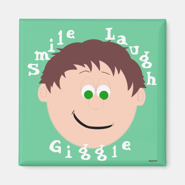 Aimant Visages souriants Brown Cheveux Vert Eyed Boy (Devant)