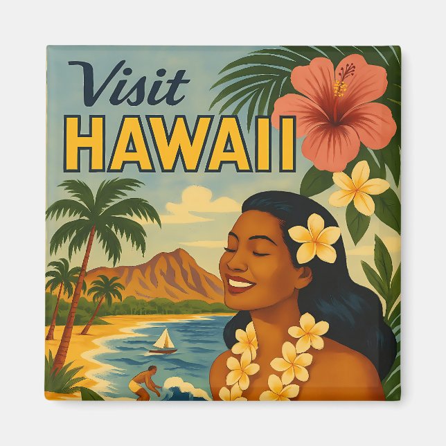Aimant Visite Hawaii Tourisme Art Mid Century (Devant)