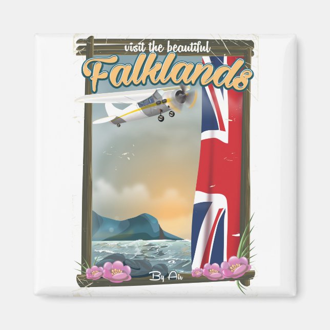 Aimant Visitez l'affiche de voyage des belles Malouines (Devant)