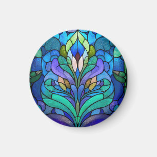 Aimant Vitrail à fleurs bleues