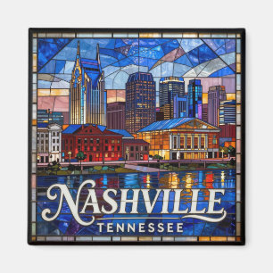 Aimant Vitrail de Nashville - Skyline de Music City 🎸