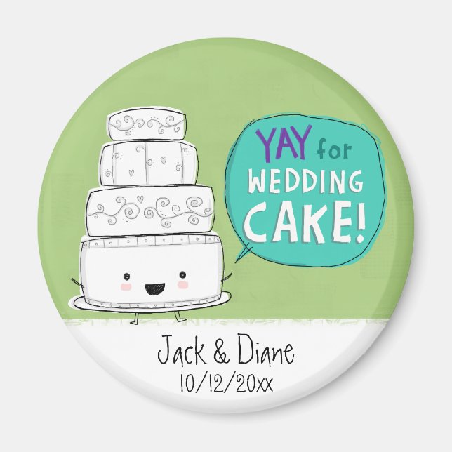 Aimant Vive le gâteau de mariage !  Personnalisable (Devant)