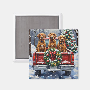 Aimant Vizsla camion rouge de Noël vacances