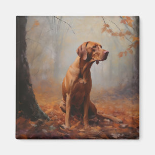 Aimant Vizsla dans les feuilles d'automne qui tombent ins