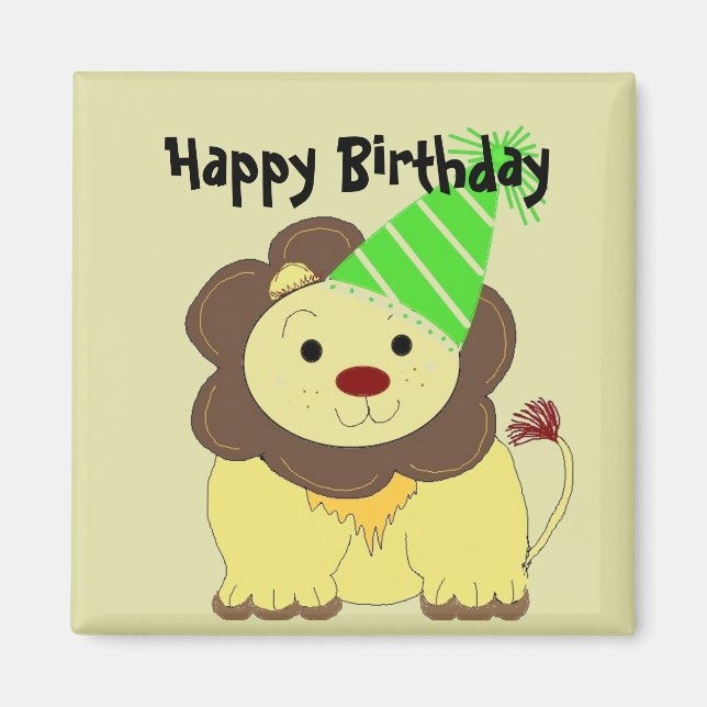 Aimant Vœux d'anniversaire de lion mignon (Devant)