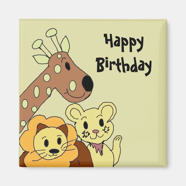Aimant Vœux d'anniversaire pour les animaux de zoo (Devant)