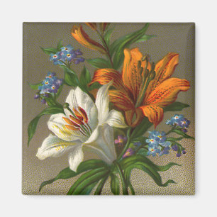 Aimant Vœux d'anniversaire vintage avec fleurs de lys