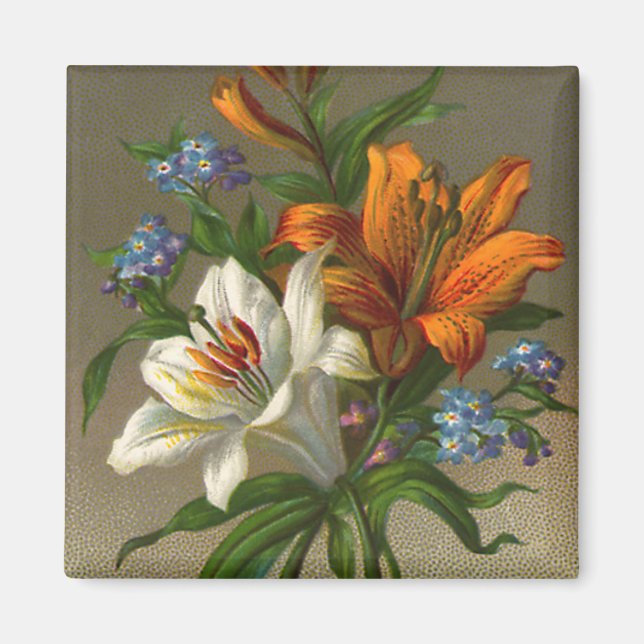 Aimant Vœux d'anniversaire vintage avec fleurs de lys (Devant)