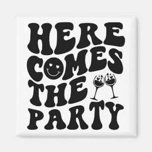 Aimant Voici la fête de mariage rétro groovy Bachelorett