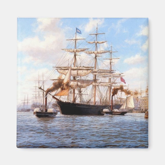 Aimant Voile et vapeur dans le port (Devant)