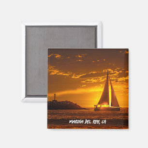 Aimant Voilier au coucher du soleil - Marina Del Rey, Cal