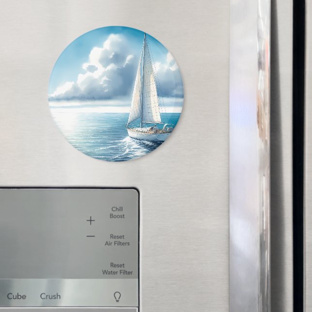 Aimant Voilier Solitaire à l'Horizon Bleu (In situ (réfrigérateur))