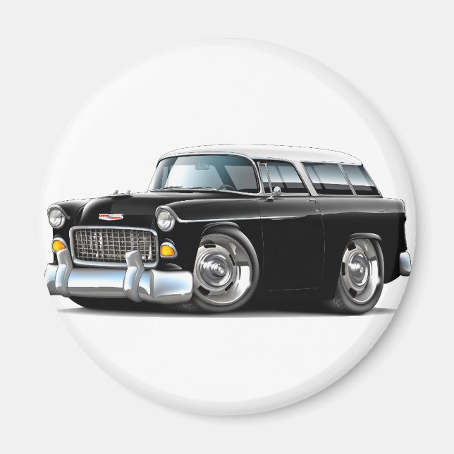 Aimant Voiture Chevy Nomad noir-blanc 1955 (Devant)