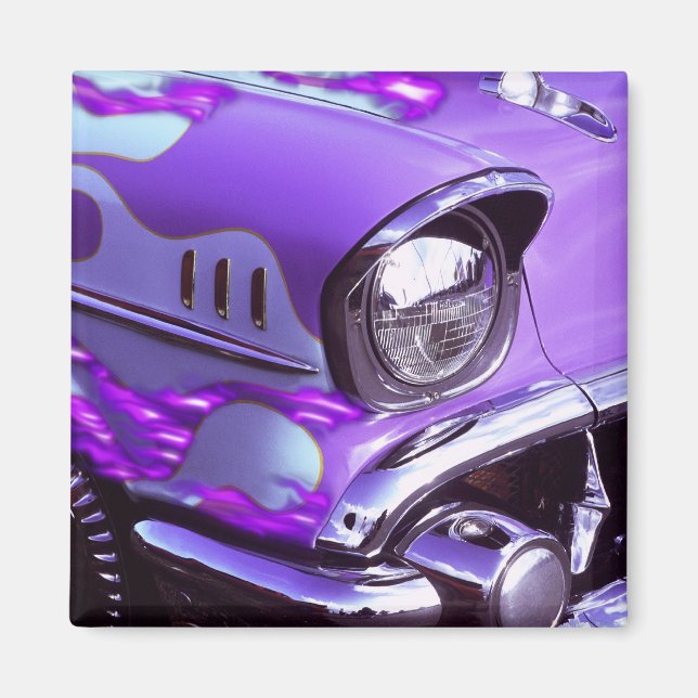 Aimant Voiture classique : Chevrolet avec capot en feu (Devant)