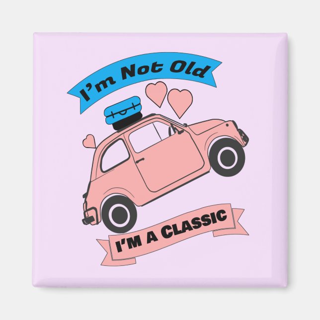 Aimant Voiture classique rose (Devant)