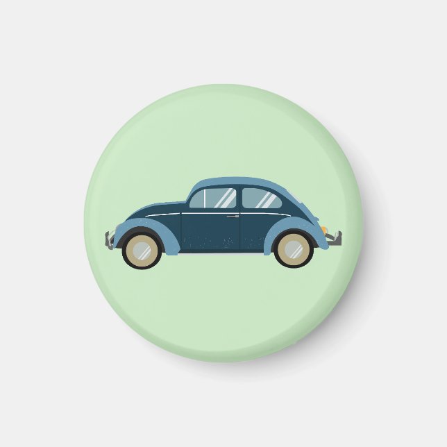 Aimant voiture cool bleu rétro avec des menottes (Devant)