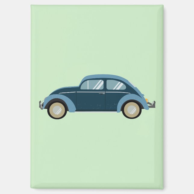 Aimant voiture cool bleu rétro avec des menottes (Recto)