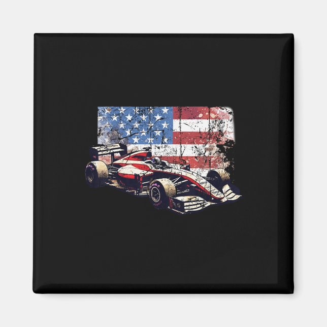 Aimant Voiture de course automobile vintage drapeau améri (Devant)