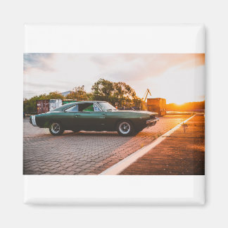 Aimant Voiture de muscle vert au coucher du soleil