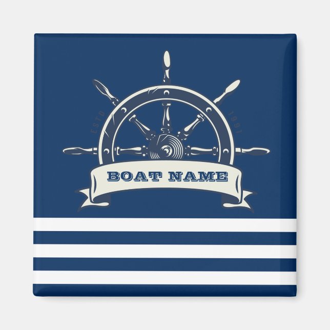 Aimant Volant de bateau nautique, rayures bleu marine (Devant)