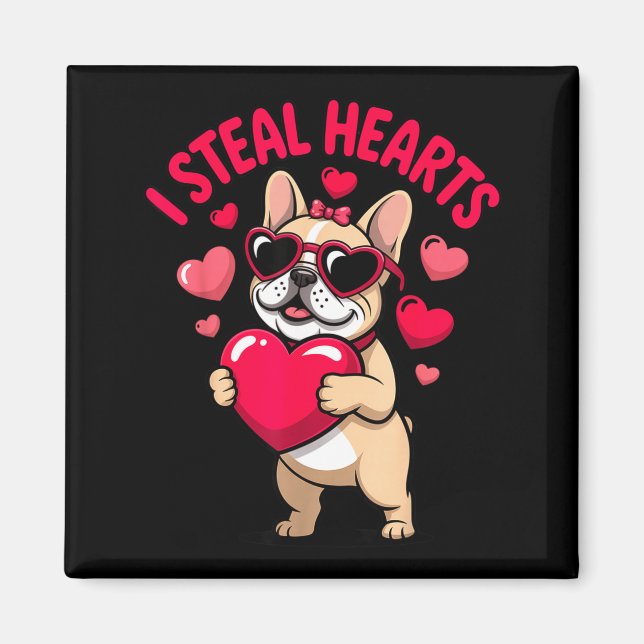 Aimant Vole des coeurs bouledogue français valentin chien (Devant)