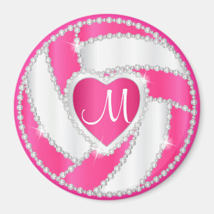 Aimant Volley-ball Monogram White et Hot Pink Diamond