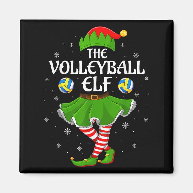 Aimant Volleyball Elf Christmas Family Girls Women Elf Sq (Devant)