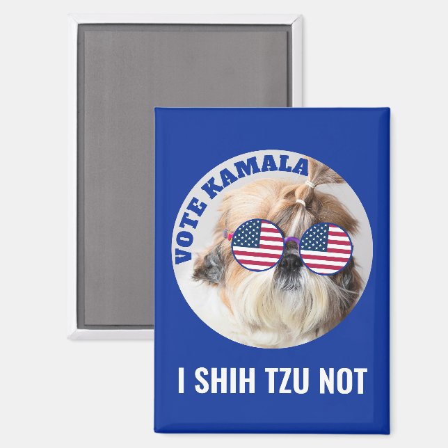 Aimant Vote Kamala USA flag Shih Tzu Pas mignon chien (Recto/Verso)