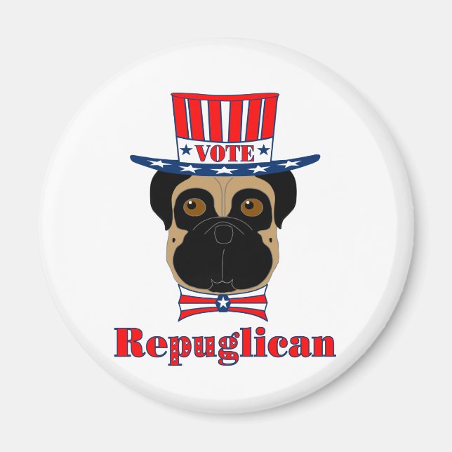 Aimant Vote rePUGlican Funny Carlin en Casquette blanc ro (Devant)