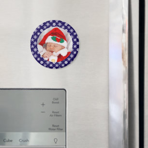 Aimant Votre bébé Père Noël fond bleu flocons de neige