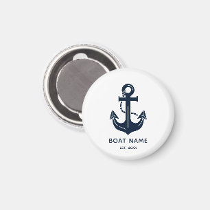 Aimant Votre nom de bateau Ancre Bleu