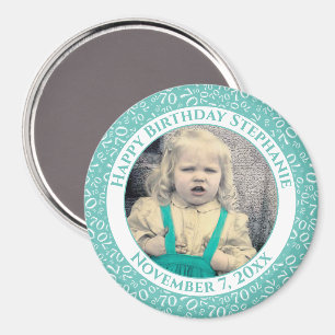 Aimant Votre photo 70e anniversaire Numéro Motif Turquois