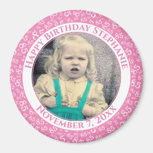 Aimant Votre photo 85e anniversaire Motif   Rose/Blanc