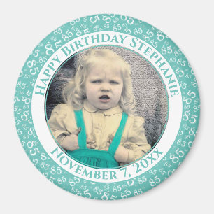 Aimant Votre photo 85e anniversaire Motif Turquoise/bla