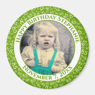 Aimant Votre photo 85e anniversaire Motif Vert/Blanc