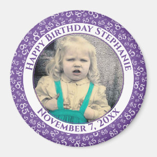Aimant Votre photo 85e anniversaire Motif   Violet/Blanc
