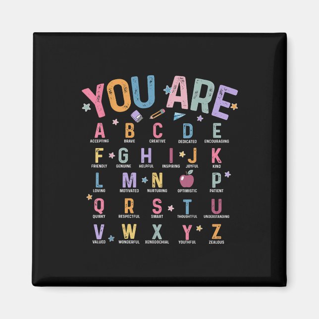 Aimant Vous Êtes Lettres Alphabet Apprendre Abcs Inspirat (Devant)