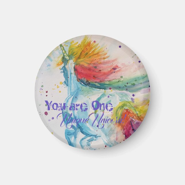 Aimant Vous Êtes Une Unicorne Unique ! Aquarelle arc-en-c (Devant)