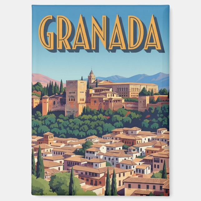 Aimant Voyage à Alhambra Grenade Espagne Vintage (Recto)