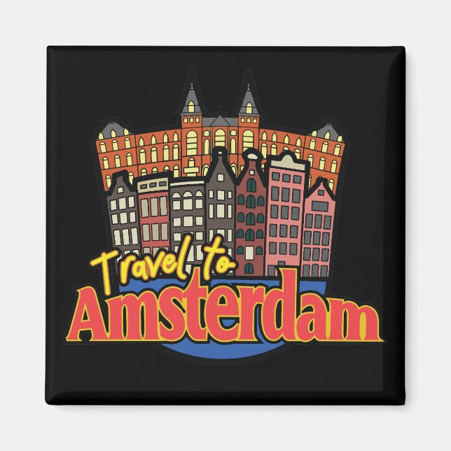 Aimant Voyage à Amsterdam Pays-Bas Vintage (Devant)
