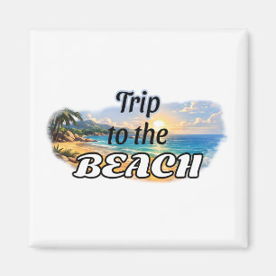 Aimant Voyage à la Plage Évasion au Coucher de Soleil Tro